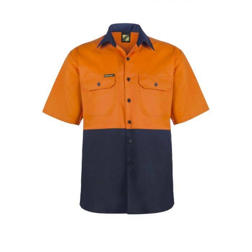 Picture of WorkCraft, Lightweight Hi Vis Two Tone Short Sleeve Vented Cotton Drill Shirt